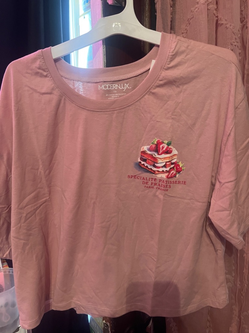 Modern Lux Rose Pink Strawberry Dessert Graphic Tee crop